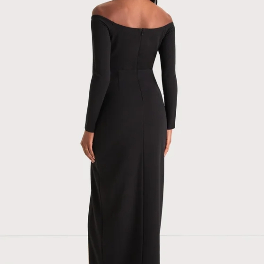 Classic Allure Black Off-the-Shoulder Long Sleeve Maxi Dress - Picture 3 of 5